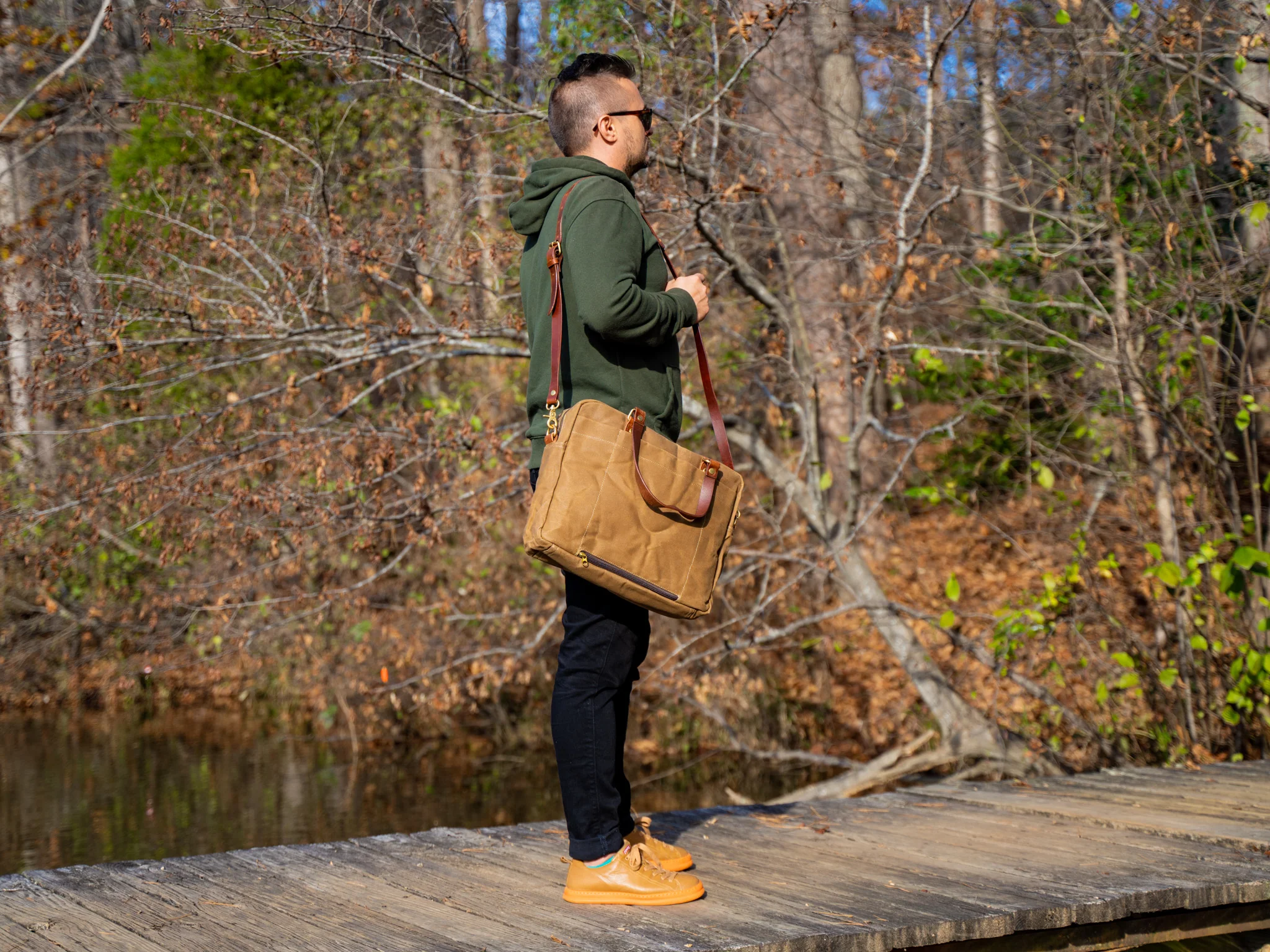 Waxed Canvas Briefcase Randy - Camel - Image 4