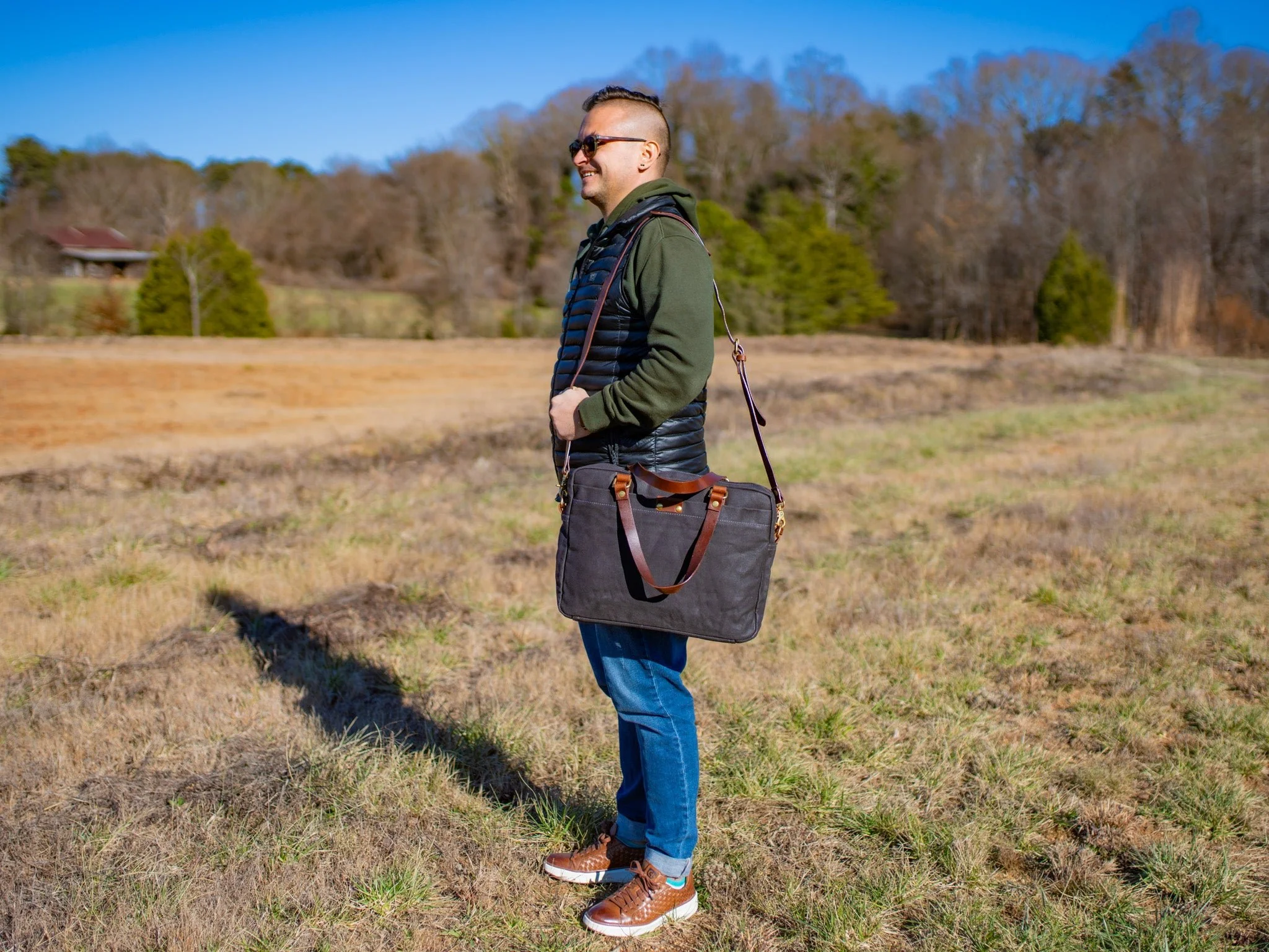 Waxed Canvas Briefcase Randy - Charcoal