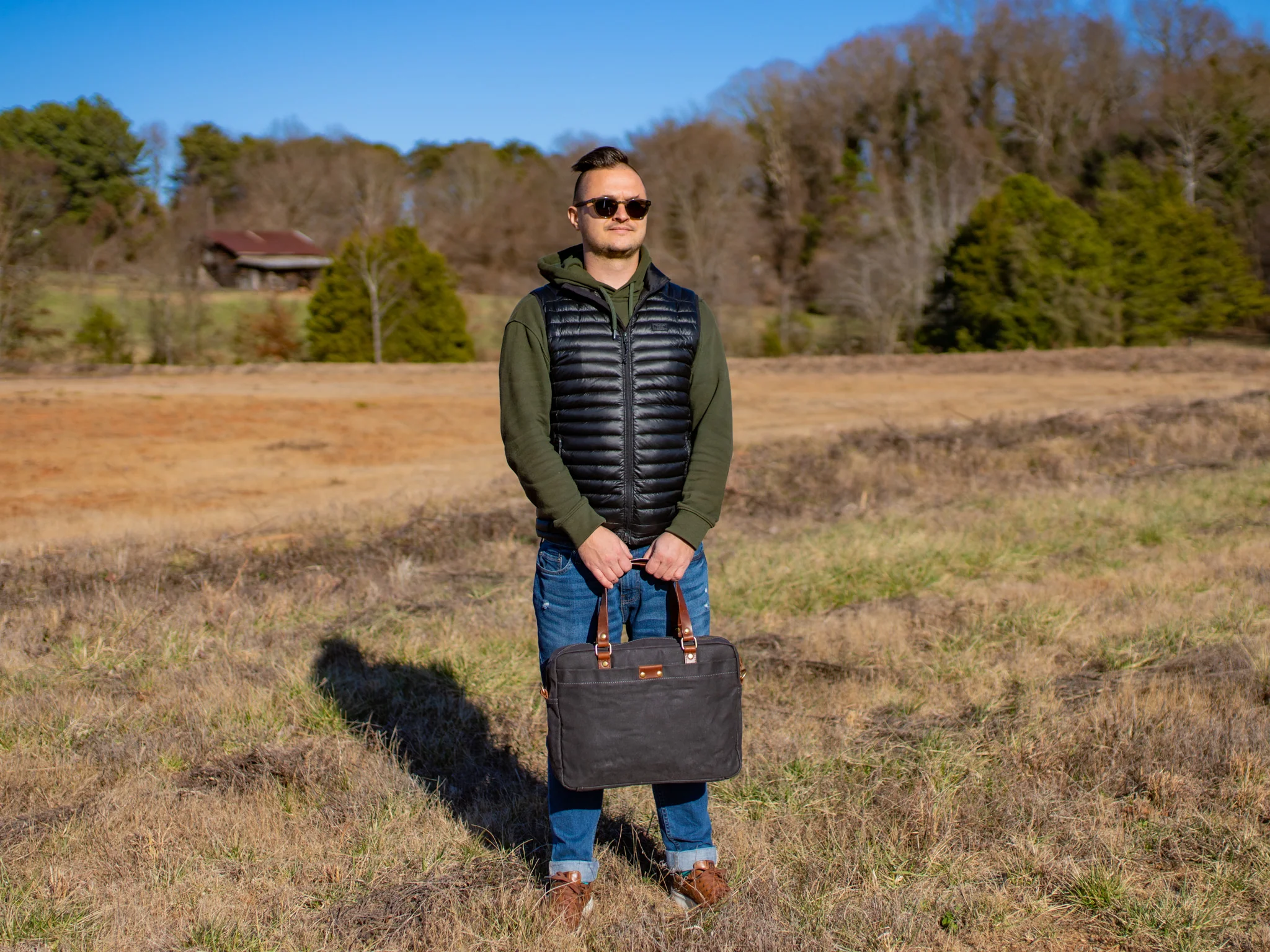 Waxed Canvas Briefcase Randy - Charcoal - Image 2