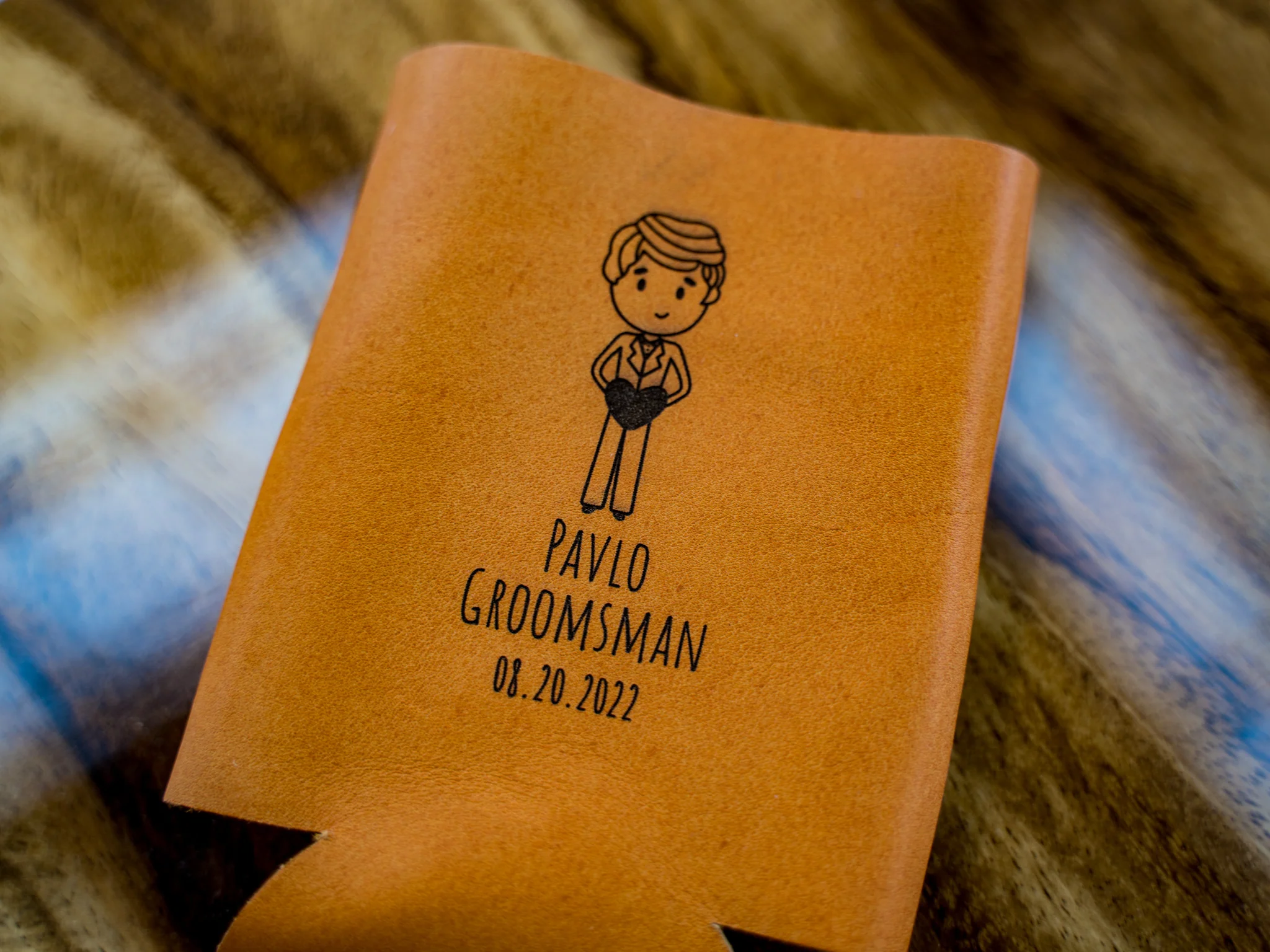 Wedding Leather Can Holder Groomsman - Natural - Image 3