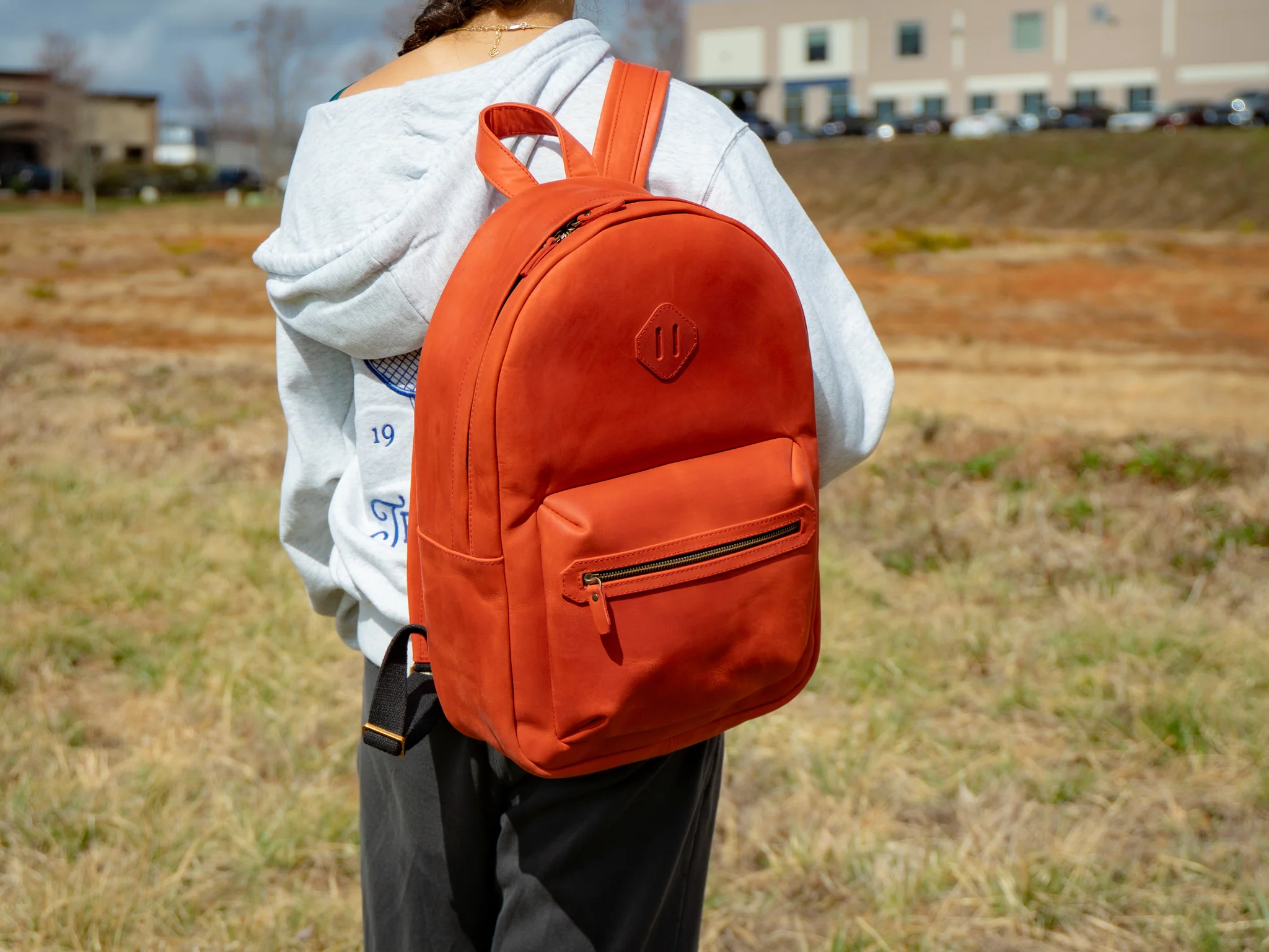 Women's Crazy Horse Leather Backpack City - Red - Image 2