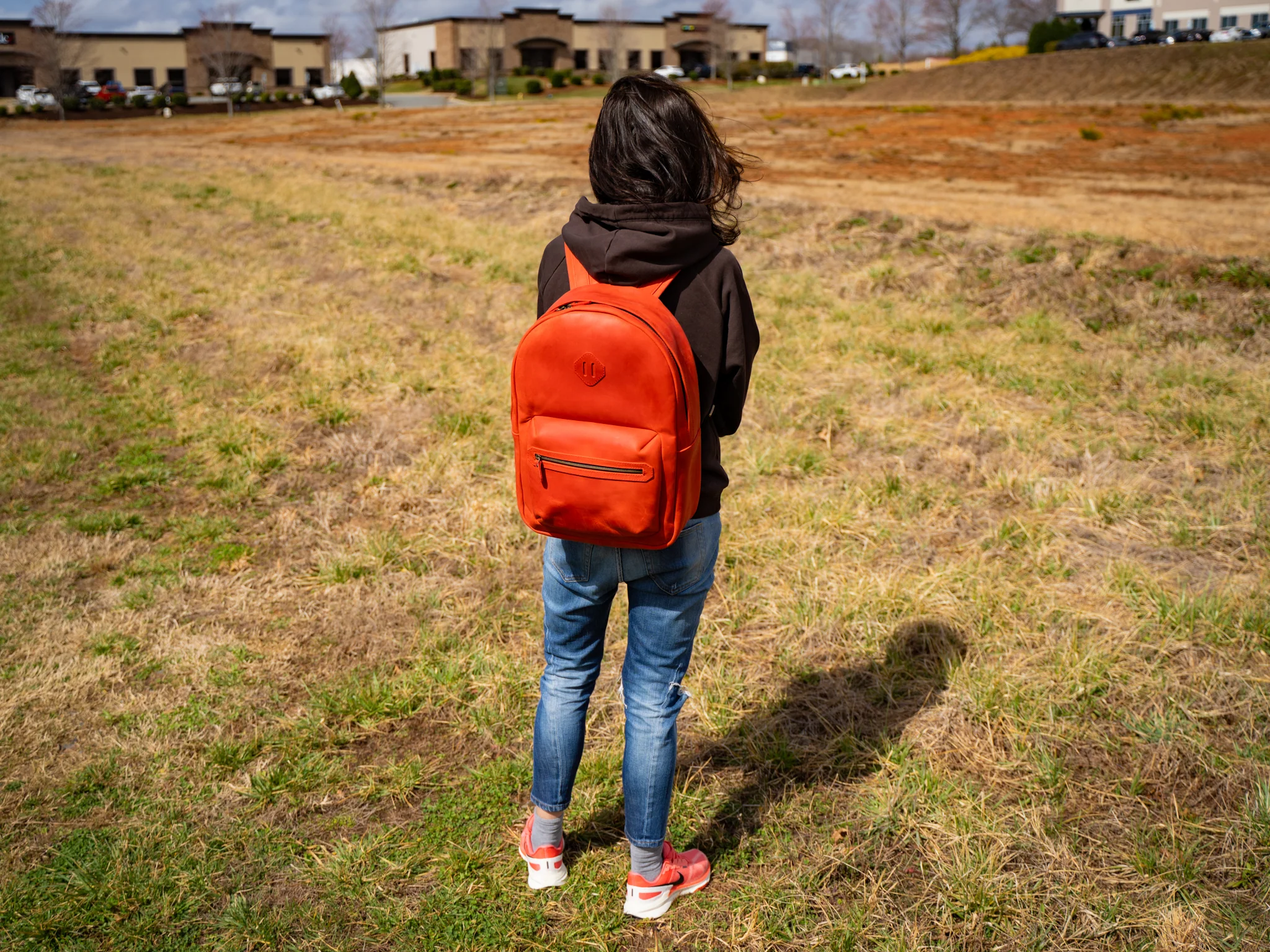 Women's Crazy Horse Leather Backpack City - Red - Image 3