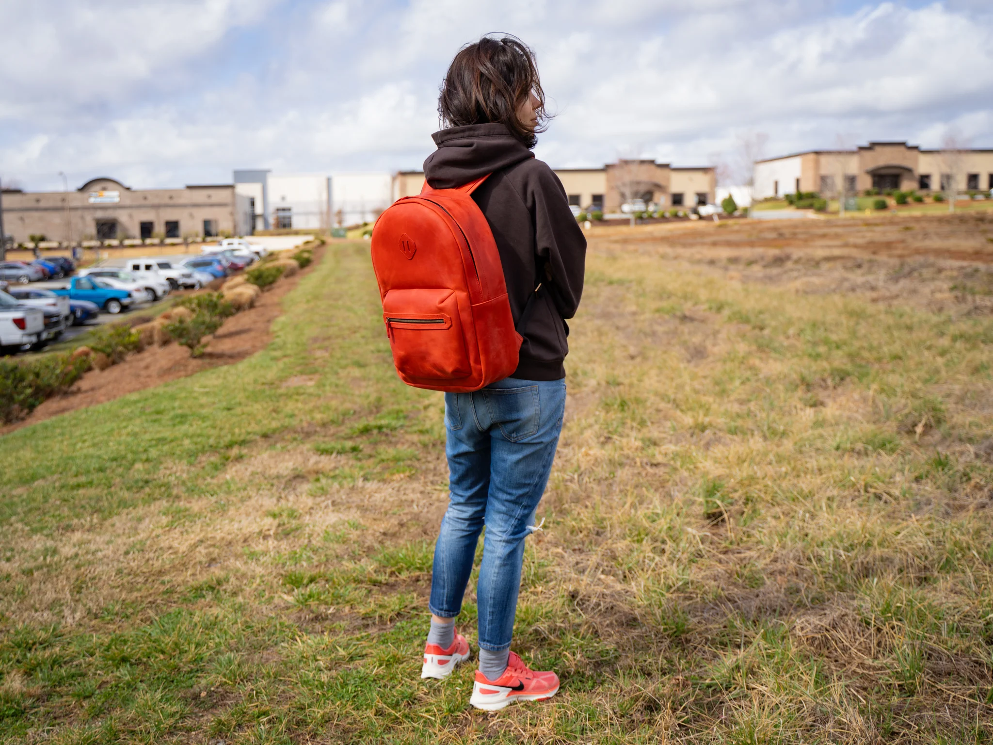 Women's Crazy Horse Leather Backpack City - Red - Image 5