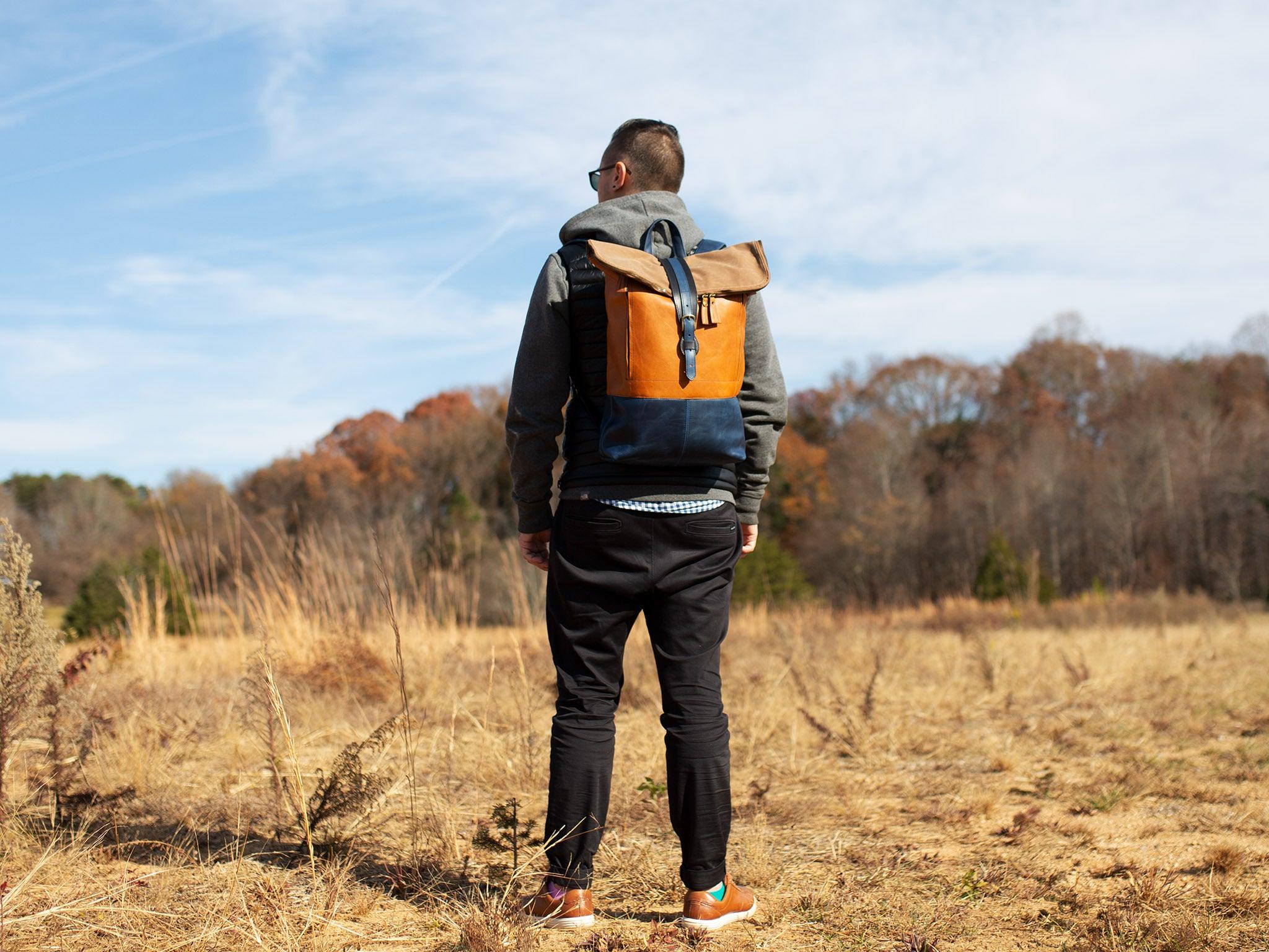 Zipper Rolltop Backpack Natural/Navy for Man - Image 3