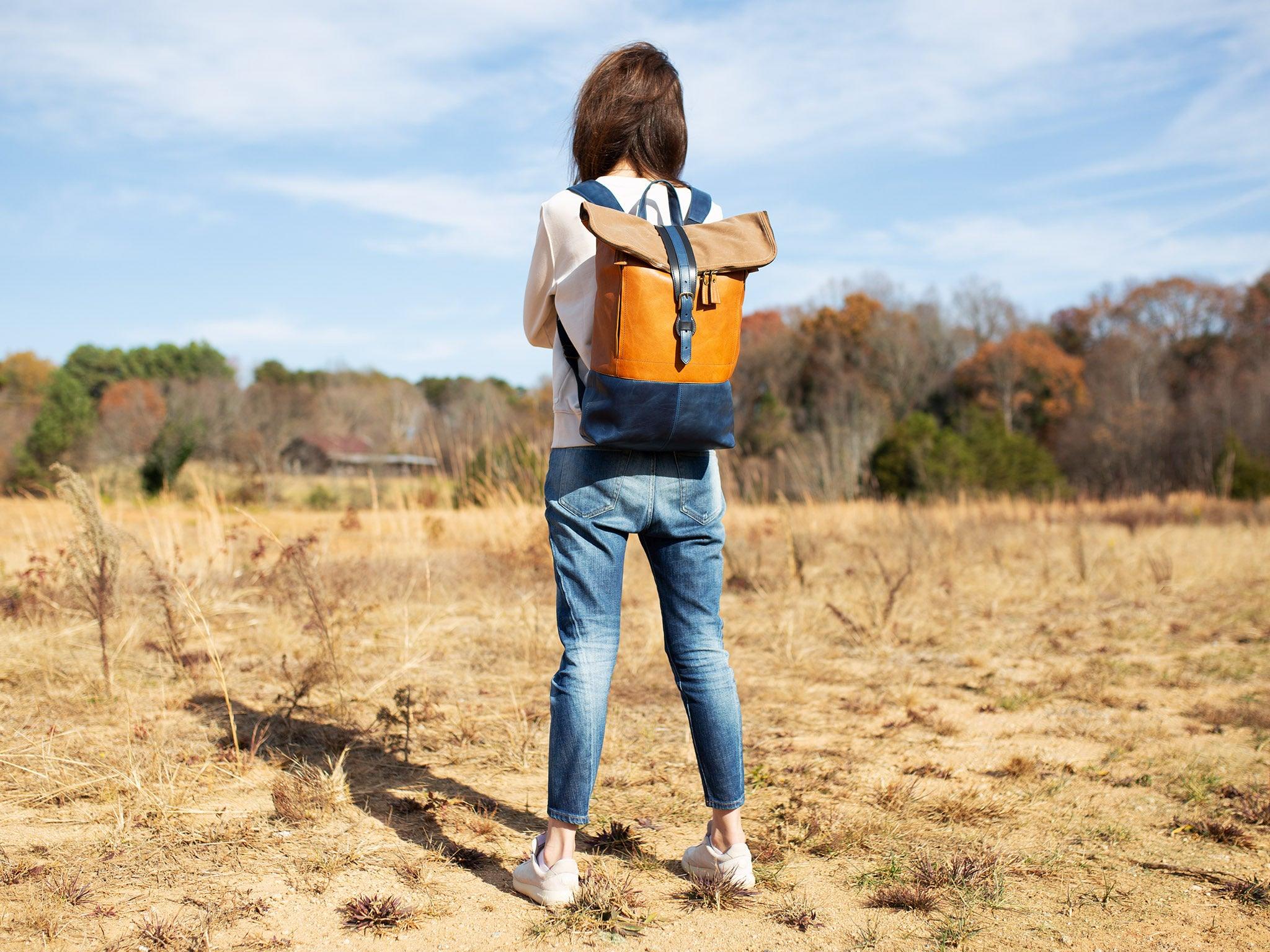Zipper Rolltop Backpack Natural/Navy for Woman - Image 2